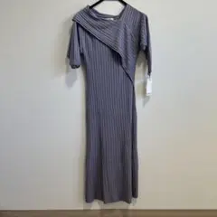 SNIDEL リブ編み 七分袖 ロングワンピース パープル