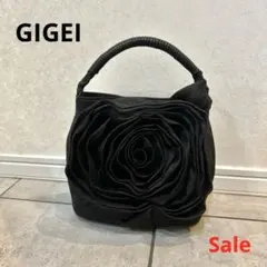 【GIGEI】黒ハンドバッグ　大輪の花デザインのサムネイル