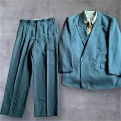 vintage ダブルブレスト セットアップスーツ ウール　L くすみグリーン