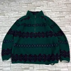 90s エディーバウアー フリーススウェット ハーフジップ グリーン ボーダー