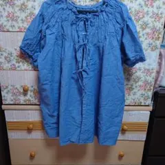 サマンサモスモスカジュアル 半袖シャツ 青 フリル付き