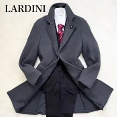 LARDINI ブートニエール付 ウールメッシュツイード チェスターコート L