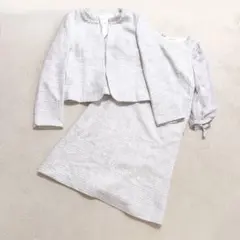 美品　組曲　フォーマル　グレー ツイード ワンピーススーツ　入学式　白