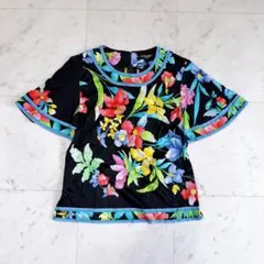 美品] レオナール 大きいサイズ42 カンカン カットソー 花柄 トリム
