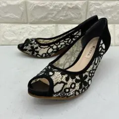 【美品】DIANA ダイアナ オープントゥ レース柄 ウェッジソール 23.5