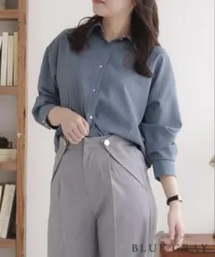 is amulet ストライプシャツ ブルーグレー