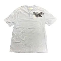 ヘンリーネックTシャツ　イーグルプリント　ライダース　古着8SM2