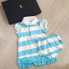 新品☆Ralph Lauren　ラルフローレン　ボーダーワンピース　水色　9M