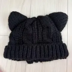 猫耳デザイン ニット帽 黒