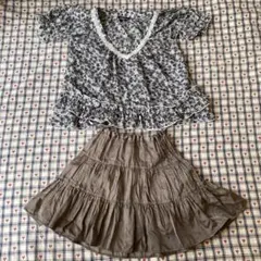 コムサイズム 90 半袖カットソー スカート セット 花柄 女の子 シック
