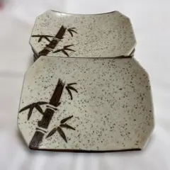 竹模様 八角形 陶器皿 5枚セット レトロ食器