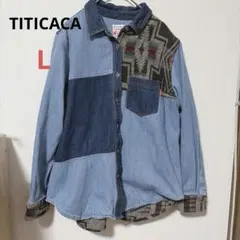 【TITICACA】 デニムジャガードパッチシャツ　Lサイズ　アウトドア