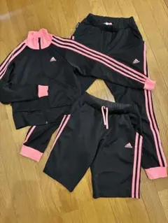 adidas キッズ ジャージ 3点セット ブラック ピンク