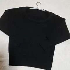 レディース 長袖 ニットセーター 《黒》肩パット付き 毛玉あり 古着