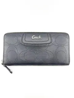 COACH ブラック レザー 長財布 ラウンドファスナー
