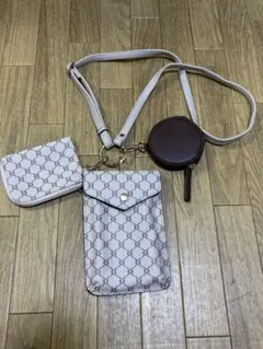 スマホショルダーバッグ 3点セット ホワイト/ブラウン