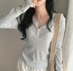 SONA STS69393 ストライプボタンシースルー長袖Tシャツ