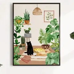 アートポスター　カーペットに座る猫　3042 　キャンバスアート　ポスター