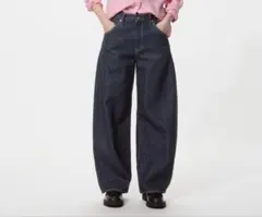 ダークブルー ワイドレッグデニムパンツ　24