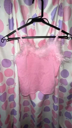 h&mピンク ファー付き キャミソール