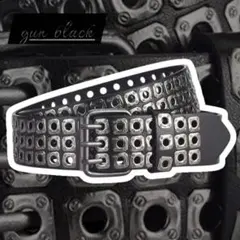 【ガンブラック】3穴リベットベルトレザー アメカジ スタッズ黒ブラック