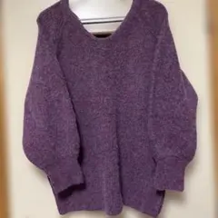 Kastane Vネックニット　パープル バルーンスリーブ 美品