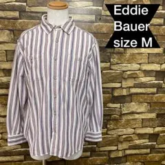 b0930 Eddie Bauer(M)長袖シャツ ストライプ ボタンダウン