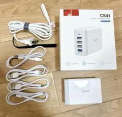 ✨40W USB充電ステーション 4ポート 4本のケーブル付き 高速充電