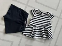 petit main ストライプ フレアトップス パンツセット　90