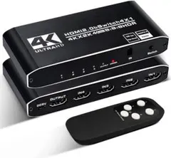 HDMI2.0切替器 4K60Hz 4入力1出力 リモコン付き 自動・手動 1点