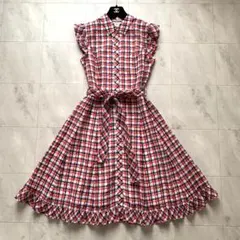 近年♡美品♡ルネ TISSUE チェック シャツワンピース リボン フリル 38