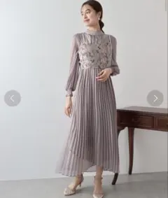 オケージョンレースビスチェ×ボトルネックプリーツワンピースドレス