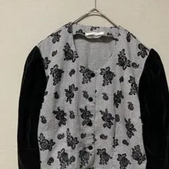 ノンノンドール　ベロアボリュームスリーブブラウス(M相当)ブラックバラ柄