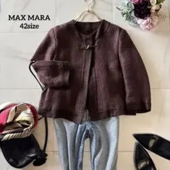 NO.7-145MAX MARA 麻ノーカラージャケット茶色42サイズのサムネイル