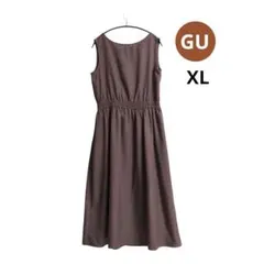 【GU】XL ノースリーブワンピース 春夏 ウエストゴム ブラウン 無地 茶系