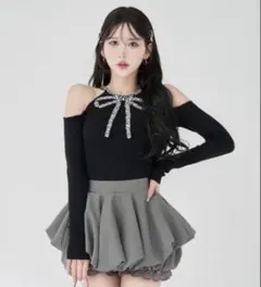 darich ダーリッチ　リボンビジューアメスリニットトップス