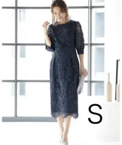 プレフェリール【美品】刺繍レースバックリボンドレス　Ｓ