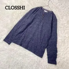 クロッシー　長袖Tシャツ　【L】　ネイビー シンプル　薄手　ボタン　2894