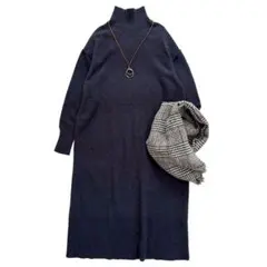 美品 アーバンリサーチ タートルネックニットワンピース ネイビー