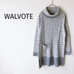 ＊ウォルヴォーテ＊ オフタートルニット M-L 長袖 チュニック丈 ボーダー柄