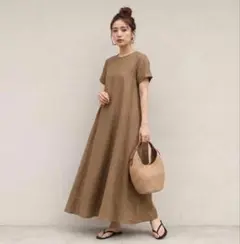 美品 ビアズリー 袖パフワンピース コンビギャザー ワンピース