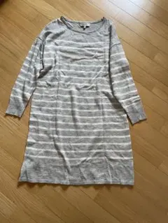 ニット　ワンピース　チュニック　M グレー白　ボーダー