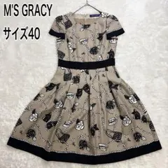 ✨M'S GRACY✨ ワンピース 40 花柄 リボン フレア 半袖 上品