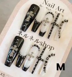 1757:ブラックホワイト光沢仕上げにクロスパーツフレンチ☆Mサイズ