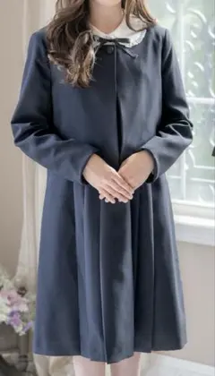 濃紺アンサンブル　ブラウス、リボン付き フォーマルスーツ3点セット 150