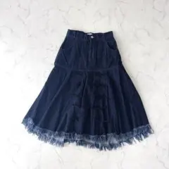 merry jenny メリージェニー りぼんフレアデニムスカート フリンジ Mのサムネイル