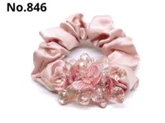 ハンドメイド お花 シュシュ ヘアゴム フラワー ビーズ ピンク846