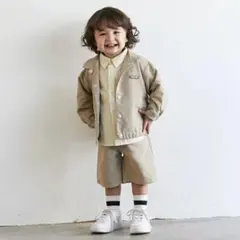 プティマイン 長袖 半ズボン 撥水加工 ベージュ ブルゾンセットアップ 90cm