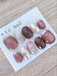 No.263 ベリーショート　ネイルチップ　マグネットミラー　ピンク系　冬ネイル