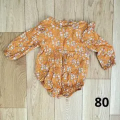 オレンジ花柄ロンパース 80サイズ